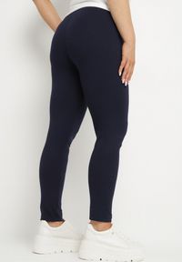 Born2be - Granatowe Bawełniane Legginsy z Gumką w Pasie Mevora. Okazja: na co dzień. Kolekcja: plus size. Kolor: niebieski. Materiał: bawełna. Styl: klasyczny, casual #4