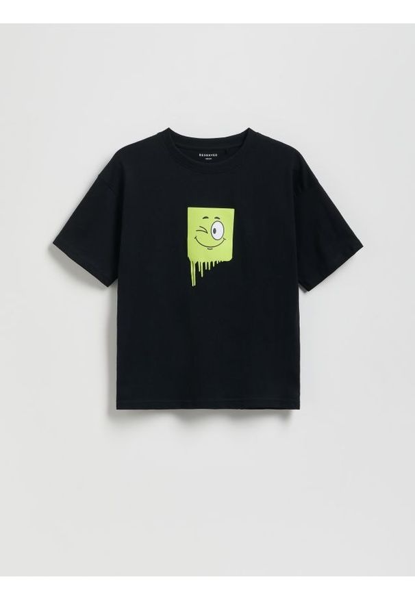 Reserved - Bawełniany t-shirt basic - czarny. Kolor: czarny. Materiał: bawełna