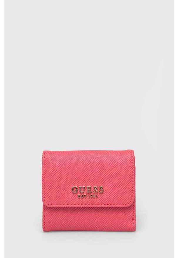 Guess portfel damski kolor różowy. Kolor: różowy. Materiał: materiał. Wzór: gładki