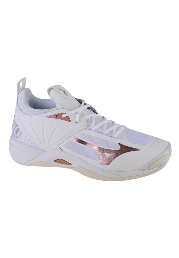 Buty do siatkówki damskie, Mizuno Wave Momentum 2. Kolor: różowy, biały, wielokolorowy. Model: Mizuno Wave. Sport: siatkówka