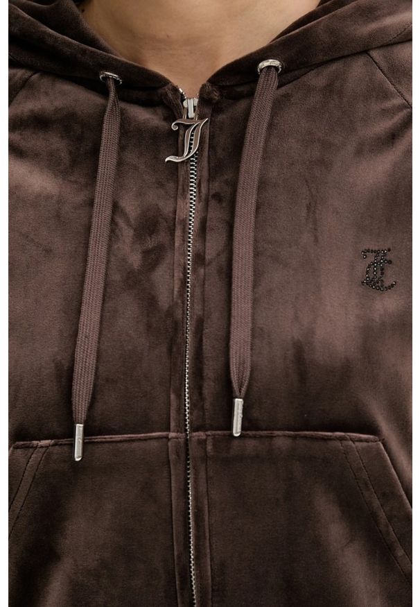 Juicy Couture - JUICY COUTURE Czekoladowa bluza damska Madison Outline Hoodie, Rozmiar S. Okazja: na co dzień. Kolor: brązowy. Materiał: materiał. Styl: elegancki, casual