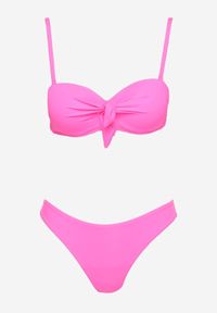 Born2be - Różowe Bikini Biustonosz na Cienkich Ramiączkach z Regulacją i Wiązaniem Majtki Typu Figi Brasmarie. Kolor: różowy. Wzór: aplikacja #3