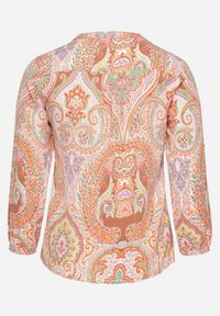 Born2be - Pomarańczowa Bluzka Koszula z Guzikami Przy Dekolcie w Ornamentalny Print Indafare. Kolor: pomarańczowy. Wzór: nadruk #4