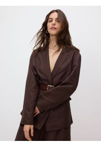 Reserved - Marynarka z lnem - ciemnobrązowy. Kolor: brązowy. Materiał: len #1