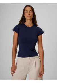 4f - 4F T-shirt slim gładki damski - granatowy S. Okazja: na co dzień. Kolor: niebieski. Materiał: tkanina. Wzór: gładki. Styl: casual, klasyczny #1