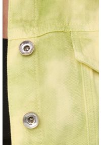 Patrizia Pepe kurtka jeansowa damska kolor zielony przejściowa. Okazja: na co dzień. Kolor: zielony. Materiał: jeans. Wzór: gładki. Styl: casual