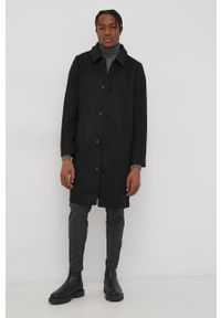 Bruuns Bazaar Płaszcz wełniany Aslan Mac kolor czarny przejściowy. Okazja: na co dzień. Kolor: czarny. Materiał: wełna. Wzór: gładki. Styl: casual #1