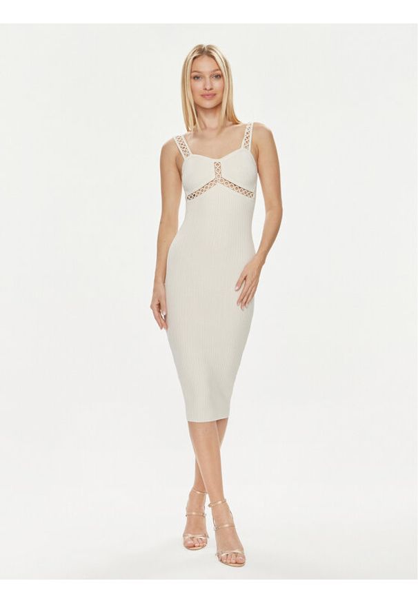 Marciano Guess Sukienka koktajlowa 4GGK25 5634Z Écru Slim Fit. Materiał: wiskoza. Styl: wizytowy
