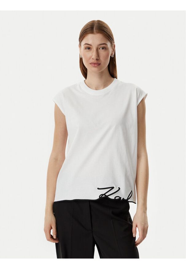 Karl Lagerfeld - KARL LAGERFELD T-Shirt B2W17018 Biały Regular Fit. Typ kołnierza: dekolt w karo. Kolor: biały. Materiał: bawełna