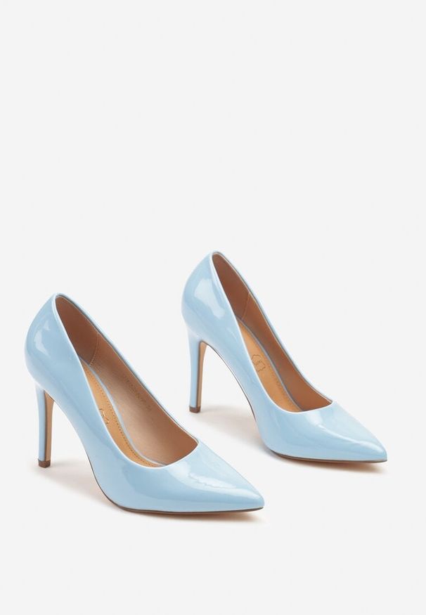 Renee - Niebieskie Lakierowane Eleganckie Szpilki Vices z Wkładką ze Skóry Naturalnej Innalora. Okazja: do pracy. Kolor: niebieski. Materiał: lakier, skóra. Wzór: aplikacja. Obcas: na szpilce. Styl: elegancki. Wysokość obcasa: średni