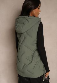 Renee - Zielona Pikowana Kamizelka z Kapturem w Stylu Basic Cleopie. Okazja: na spacer, na co dzień. Typ kołnierza: kaptur. Kolor: zielony. Styl: casual, sportowy, klasyczny #4