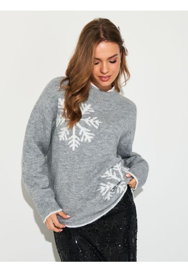 Sinsay - Sweter ze śnieżynkami - szary. Kolor: szary