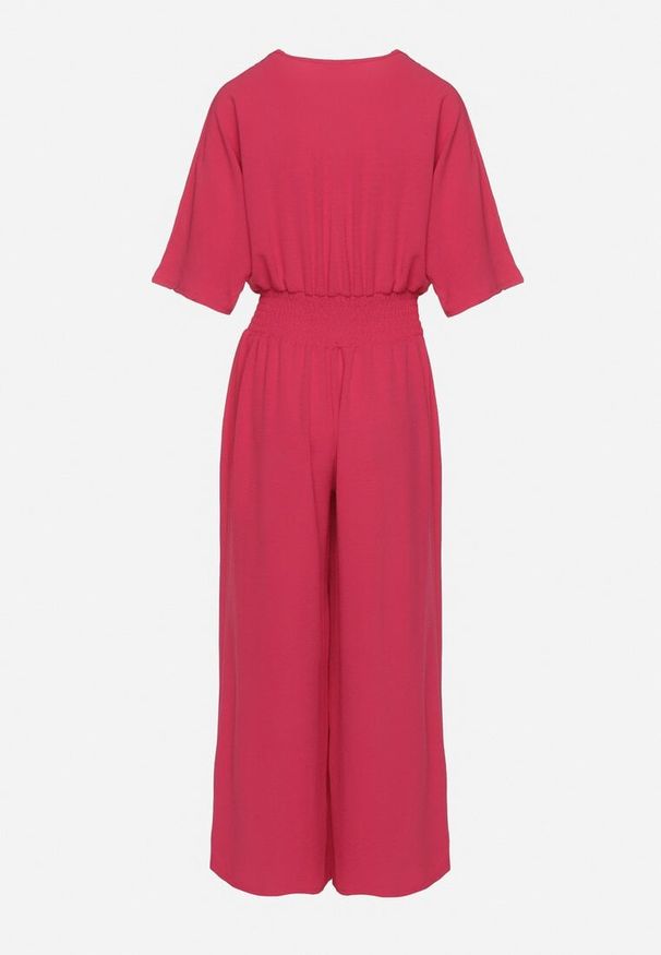 Born2be - Fuksjowy Kopertowy Kombinezon z Gumką w Talii i Szerokimi Nogawkami Vimashea. Okazja: na co dzień. Kolor: różowy. Styl: elegancki, casual