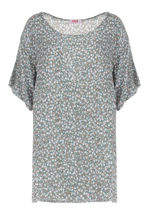Born2be - Ciemnozielona Bluzka z Wiskozy Maerelaia. Kolekcja: plus size. Kolor: zielony. Materiał: wiskoza. Długość: krótkie. Wzór: kwiaty. Sezon: lato