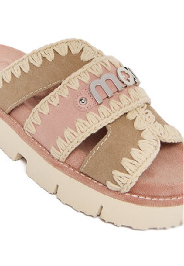 Mou Klapki MU.SW461014A Kolorowy. Materiał: skóra, zamsz. Wzór: kolorowy