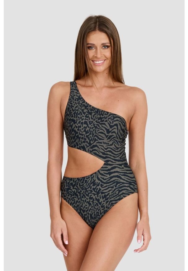 Karl Lagerfeld - KARL LAGERFELD Oliwkowy damski jednoczęściowy strój kąpielowy Karl Dna One, Rozmiar L. Kolor: zielony