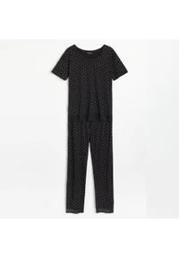 Reserved - Piżama ze spodniami w kropki - Czarny. Kolor: czarny. Wzór: kropki #1