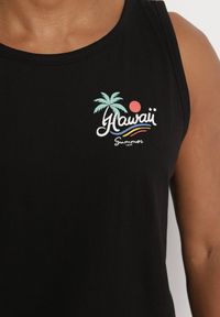 Born2be - Czarna Koszulka Tank Top z Bawełny z Nadrukiem Voanna. Kolor: czarny. Materiał: bawełna. Wzór: nadruk #6
