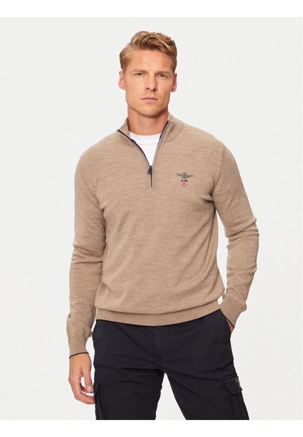 Aeronautica Militare Sweter 242MA1389L415 Beżowy Regular Fit. Kolor: beżowy. Materiał: wełna