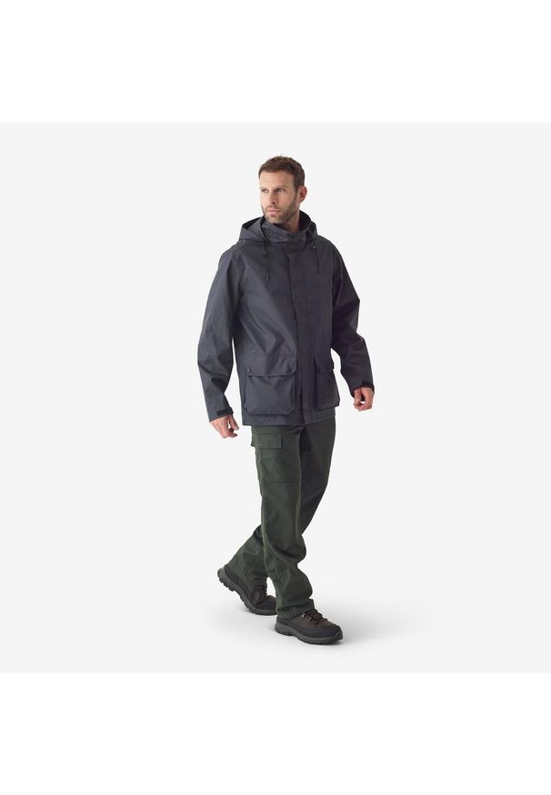 SOLOGNAC - Kurtka 500 wodoodporna. Kolor: szary. Materiał: poliester, materiał. Wzór: ze splotem. Sport: outdoor