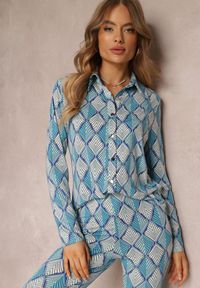 Renee - Niebieska Koszula Zdobiona Ornamentalnym Wzorem Ziacahe. Kolor: niebieski. Długość rękawa: długi rękaw. Długość: długie. Wzór: aplikacja
