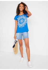 bonprix - Shirt z przędzy mieszankowej, krótki rękaw. Kolor: niebieski. Długość rękawa: krótki rękaw. Długość: krótkie. Wzór: nadruk #3