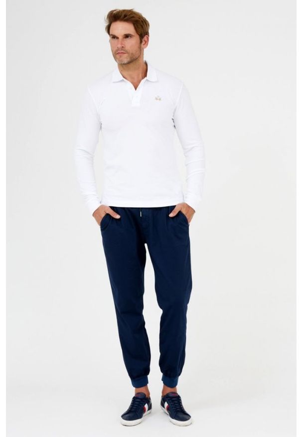 La Martina - LA MARTINA Białe męskie polo z długim rękawem, Rozmiar XXL. Typ kołnierza: polo. Kolor: biały. Długość rękawa: długi rękaw. Długość: długie