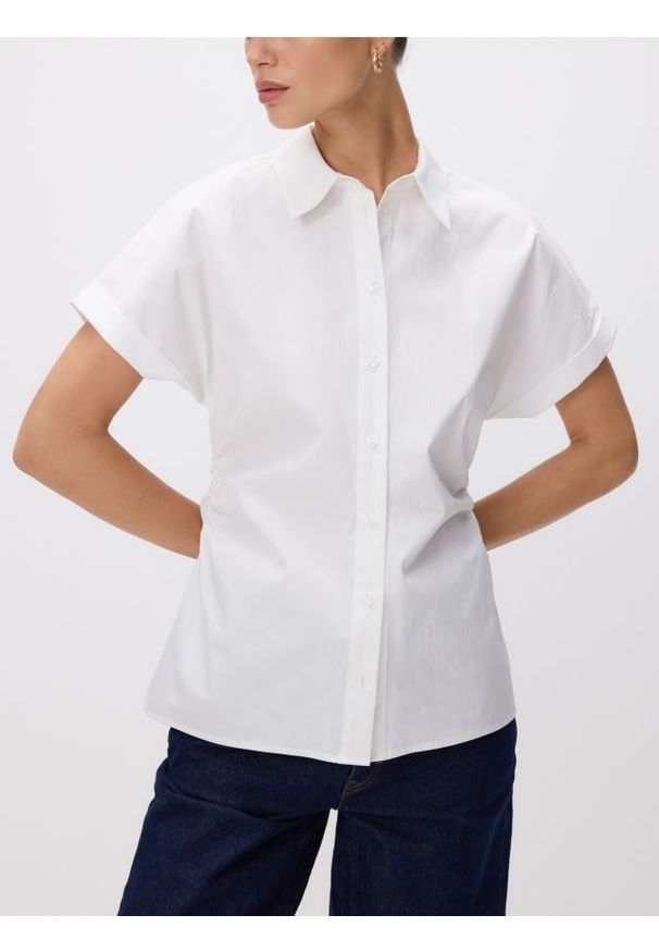 Reserved - Taliowana koszula z bawełną - beżowy. Kolor: beżowy. Materiał: bawełna