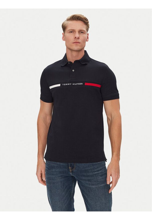 TOMMY HILFIGER - Tommy Hilfiger Polo Chest Insert MW0MW38130 Granatowy Regular Fit. Typ kołnierza: polo. Kolor: niebieski. Materiał: bawełna