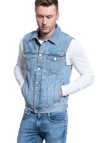 Mustang - MĘSKI BEZRĘKAWNIK JEANSOWY MUSTANG BIKER VEST 1009610 5000 210. Materiał: jeans. Długość rękawa: bez rękawów #7