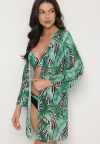 Born2be - Zielone Bikini Biustonosz Majtki Typu Figi i Siateczkowa Narzutka w Liście Folarine. Kolor: zielony #4