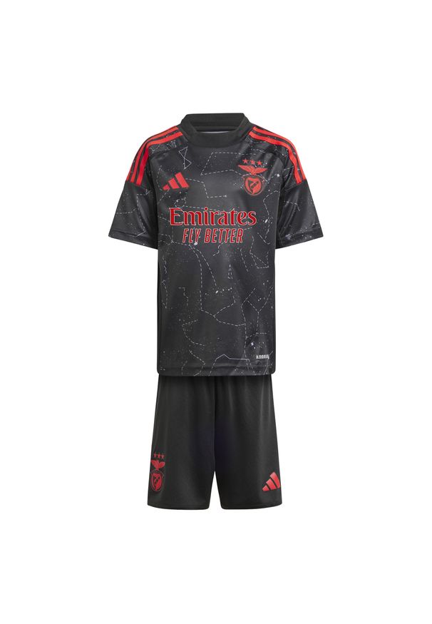 Adidas - Dziecięcy zestaw koszulki i spodenek outdoorowych Benfica Lisbonne 2024/25. Kolor: czarny. Styl: młodzieżowy