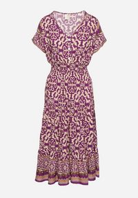 Born2be - Ciemnofioletowa Bawełniana Sukienka z Guzikami i Ornamentnym Wzorem Zisselle. Kolor: fioletowy. Materiał: bawełna #2