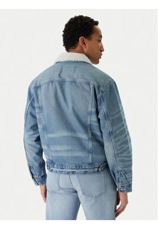 Calvin Klein Jeans Kurtka jeansowa 90s Sherpa LV04RD737G Niebieski Regular Fit. Kolor: niebieski. Materiał: bawełna