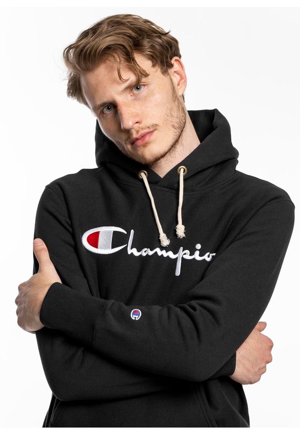 Bluza Champion Premium Script Logo Reverse Weave Hoodie (215159-KK001). Kolor: czarny. Materiał: materiał. Styl: elegancki, sportowy