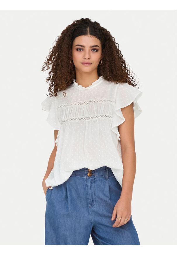 only - ONLY Bluzka Katti 15337637 Biały Regular Fit. Kolor: biały. Materiał: bawełna
