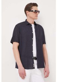 Liu Jo koszula z domieszką lnu kolor granatowy regular z kołnierzykiem klasycznym. Typ kołnierza: kołnierzyk klasyczny. Kolor: niebieski. Materiał: len. Styl: klasyczny #3