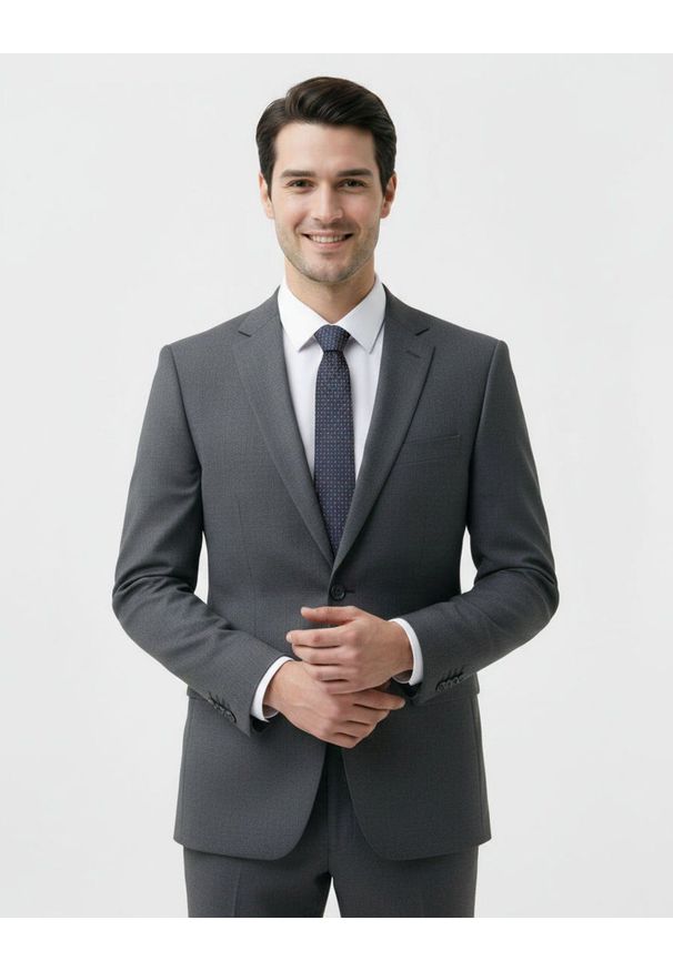 Krawat Męski - Angelo di Monti - Granatowy w Groszek. Kolor: niebieski. Materiał: tkanina. Wzór: grochy. Styl: wizytowy, elegancki