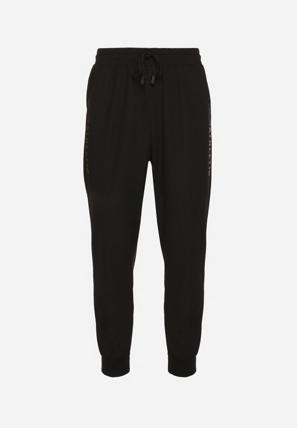 Born2be - Czarne Spodnie Dresowe Typu Jogger z Kieszeniami Zdobione Nadrukami Mepessa. Okazja: na co dzień. Kolor: czarny. Materiał: dresówka. Wzór: nadruk, aplikacja. Styl: casual