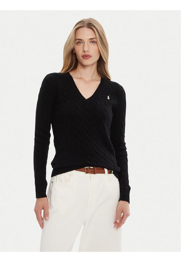 Polo Ralph Lauren Sweter 211971866005 Czarny Slim Fit. Typ kołnierza: polo. Kolor: czarny. Materiał: wełna