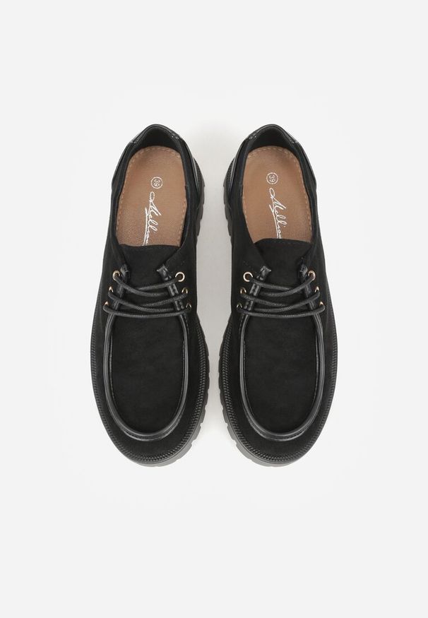 Born2be - Czarne Sznurowane Półbuty Mokasyny w Żeglarskim Stylu Charnys. Okazja: na spacer, na co dzień. Kolor: czarny. Materiał: jeans. Styl: casual, klasyczny