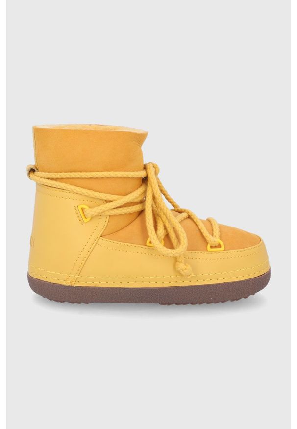 Inuikii Śniegowce kolor żółty. Nosek buta: okrągły. Zapięcie: sznurówki. Kolor: żółty. Materiał: wełna, guma