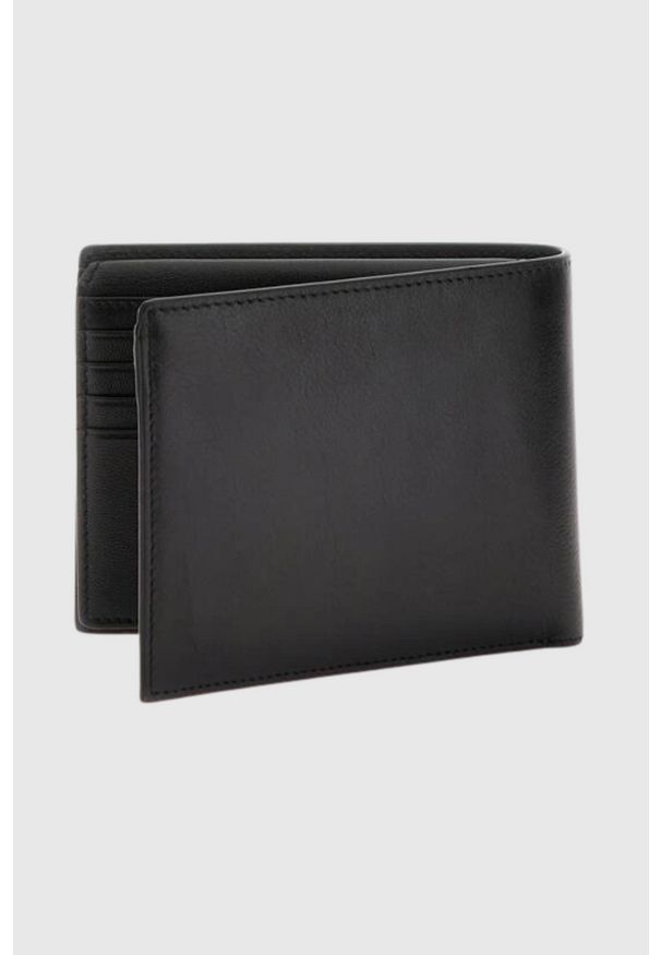 Guess - GUESS Czarny portfel męski New Bosto Bifold. Kolor: czarny. Materiał: skóra