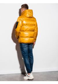 Ombre Clothing - Kurtka męska zimowa C457 - żółta - XL. Kolor: żółty. Materiał: poliester. Wzór: aplikacja. Sezon: zima #4