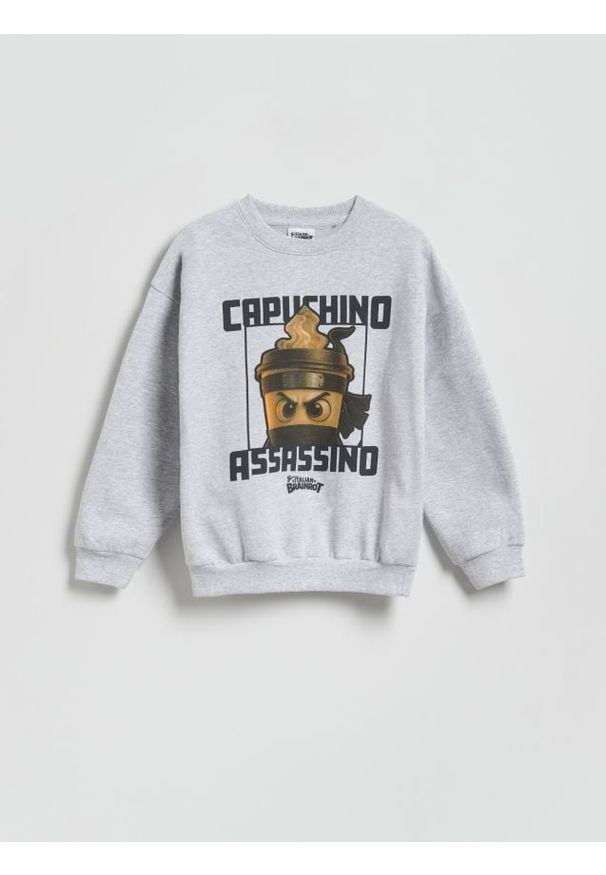 Reserved - Bluza Capuchino Assassino - jasnoszary. Kolor: szary. Materiał: dzianina, bawełna