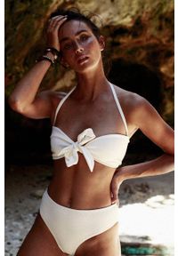 MUUV Biustonosz kąpielowy Bow Bandeau kolor biały miękka miseczka. Kolor: biały. Materiał: materiał, prążkowany