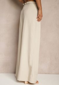 Renee - Beżowe Spodnie o Szerokim Kroju High Waist z Kwiatem 3D Firalisse. Okazja: na co dzień. Stan: podwyższony. Kolor: beżowy. Wzór: kwiaty. Styl: klasyczny, elegancki, casual #5