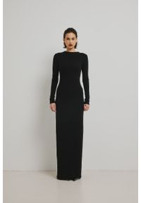 Marsala - Gładka sukienka MAXI w kolorze TOTALLY BLACK - ARVENA-XS/S. Materiał: wiskoza, materiał, elastan. Długość rękawa: długi rękaw. Wzór: gładki. Styl: elegancki. Długość: maxi
