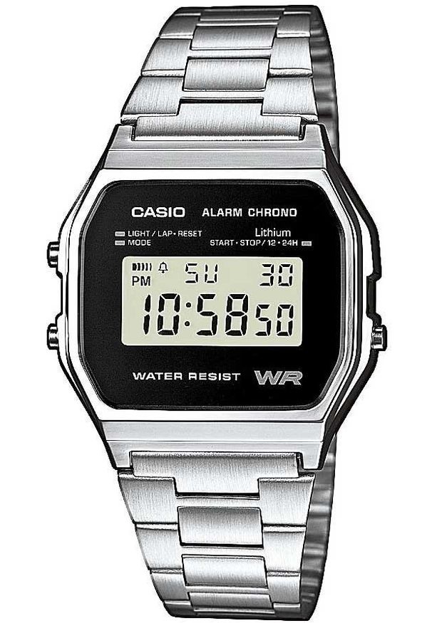 Zegarek Casio Zegarek męski Retro Silver srebrny (A158WEA-1EF). Kolor: srebrny. Styl: retro