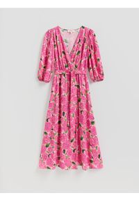 Reserved - Wzorzysta sukienka z wiskozy - różowy. Kolor: różowy. Materiał: wiskoza #1